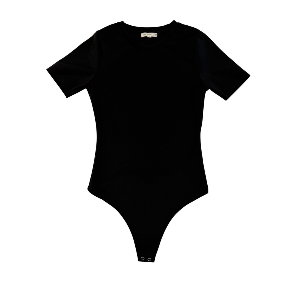 Good American Compression Crew Neck Bodysuit Black 1 Thong Short Sleeve GB0365 - Picture 4 of 13